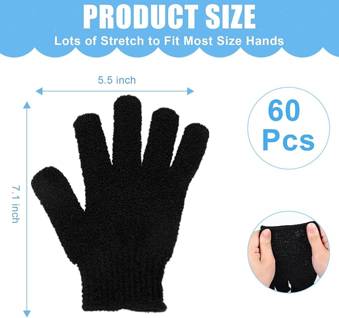 60Pcs Exfoliating Gloves Bulk, Exfoliating Body Scrubber Glove Exfoliator - Image 2