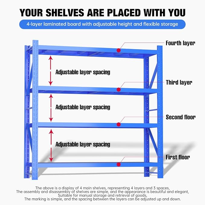 Storage Shelves Heavy Duty, Metal Garage Shelving Units, 4 Tier Storage Rack - Image 5