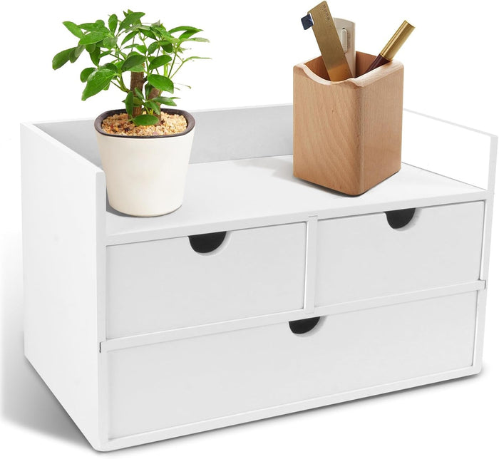 Charmewooden Bamboo Desk Organizer With Drawers Countertop Drawers Counter Storage Box Corner Desk Organizer for Home Office No Assembly Required