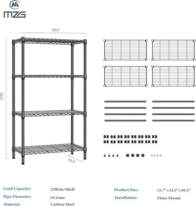 1000 lbs 4 Tier Shelf Metal Storage Shelves Shelving Wire Rack Heavy Duty - Image 3