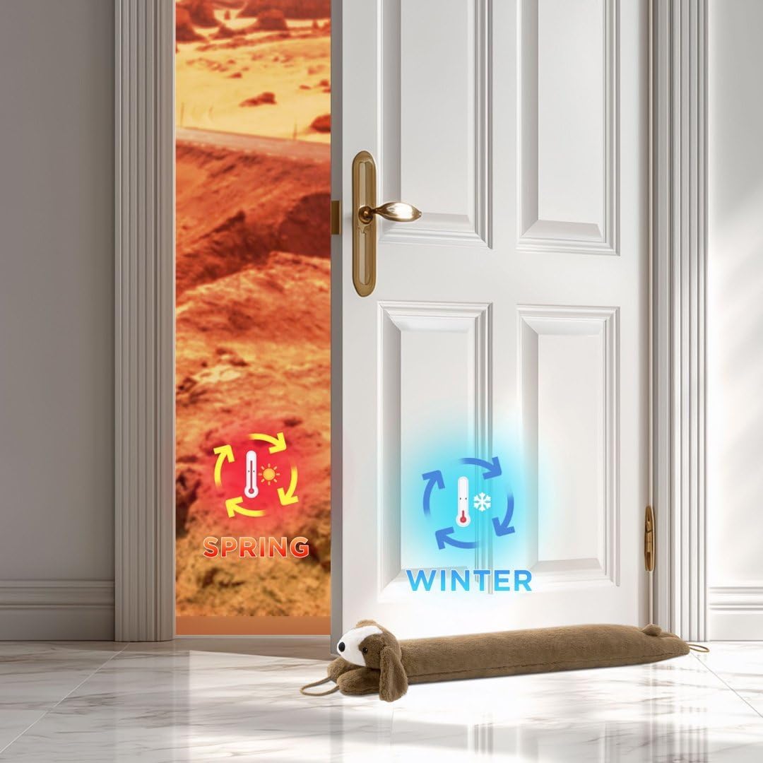 Door Draft Stopper Blocks Hot and Cold Air, 38", Coffee Dog | Blocks Wind and Noise, Weighted Sand and Cotton Filling, Convenient Hanging Loop for Storage, Adorable Animal Design