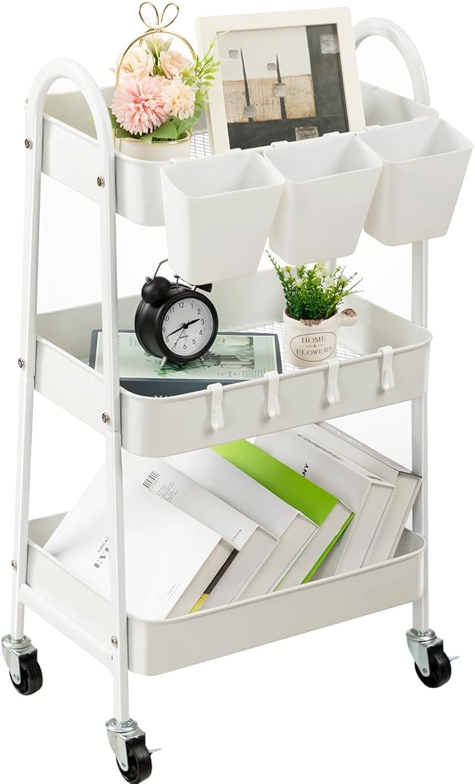danpinera 3-Tier Rolling Cart, Metal Rolling Storage Cart by danpinera