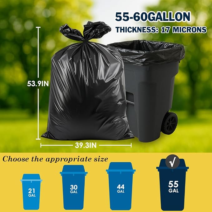 55-60 Gallon Black Trash Bags 200 Bags by RayPard Extra Large Multi-Use Heavy - Image 2
