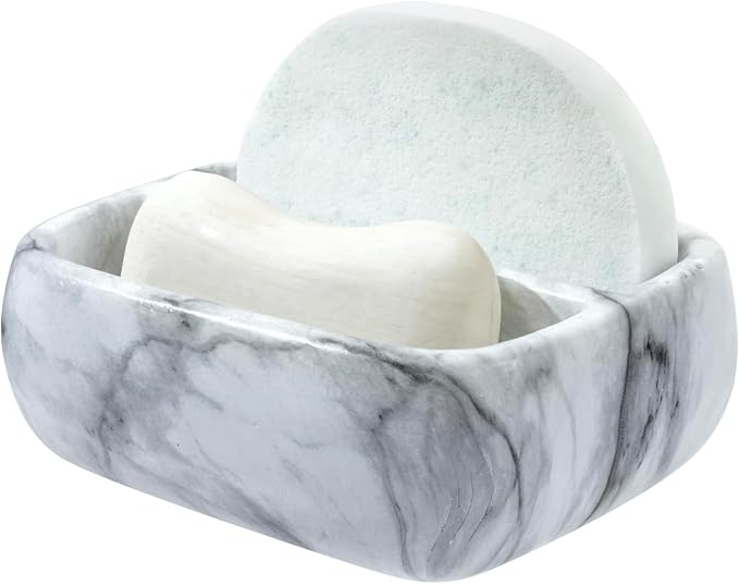 MyGift 5.4 Inch Deluxe Modern White Marble Pattern Resin Double Sponge Holder by MyGiftHome