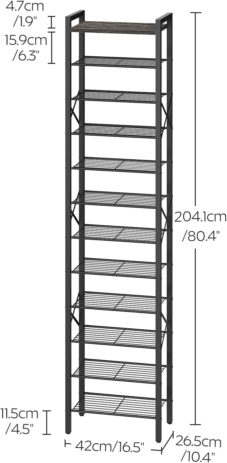 YATINEY 12-Tier Narrow Shoe Rack, Tall Shoe Rack for 12-24 Pairs, Slim Shoe S...