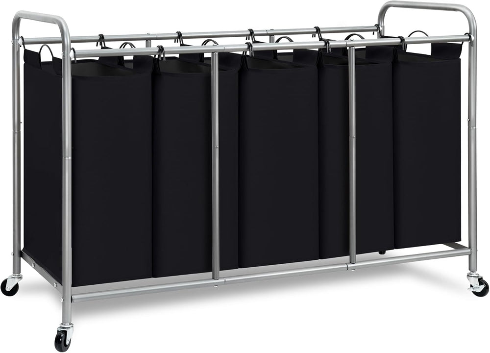 STORAGE MANIAC 5 Section Laundry Sorter, 5 Bins Rolling Separator Laundry Bas...