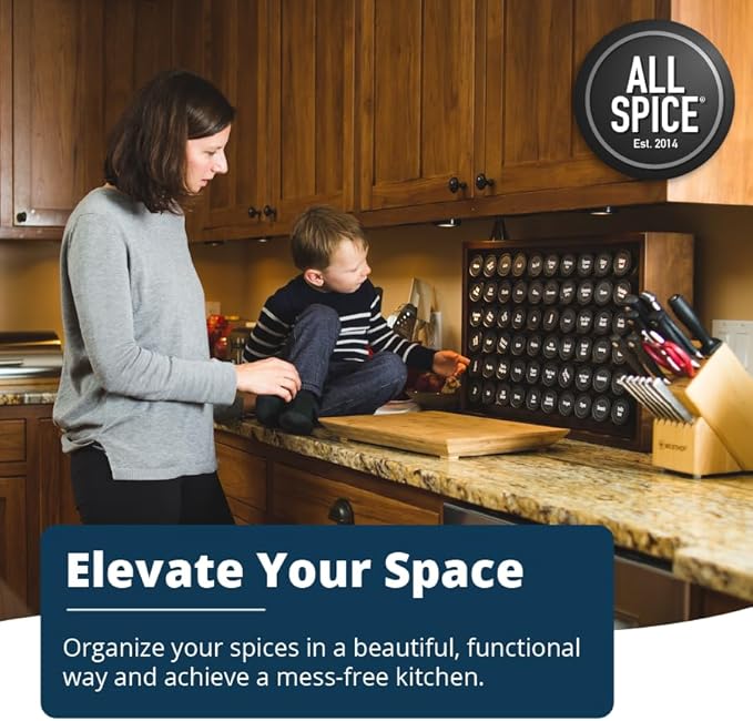 AllSpice Spice Rack Organizer, 525 Unique Labels, Countertop or Wall Mount - Image 2