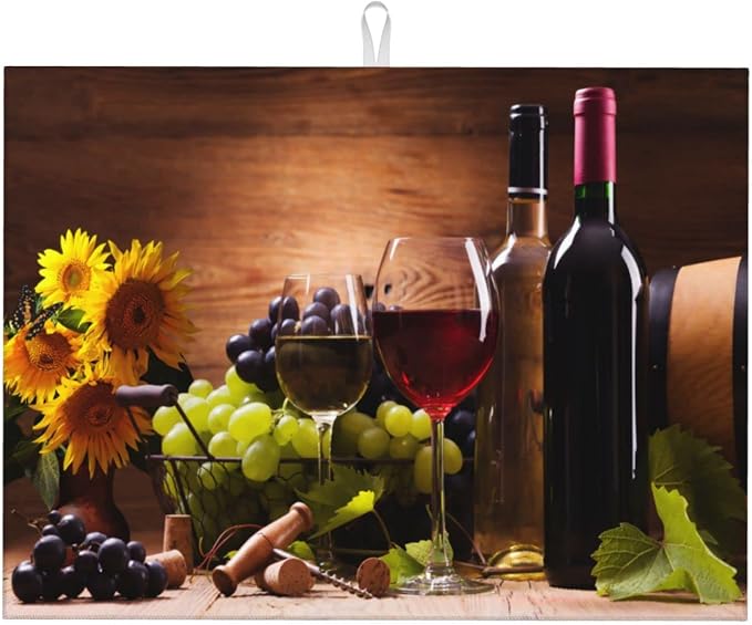 Red Wine Grape Vintage Wooden sunflower Microfiber Absorbent Reversible Dish by GOCGRVOfficialOnline