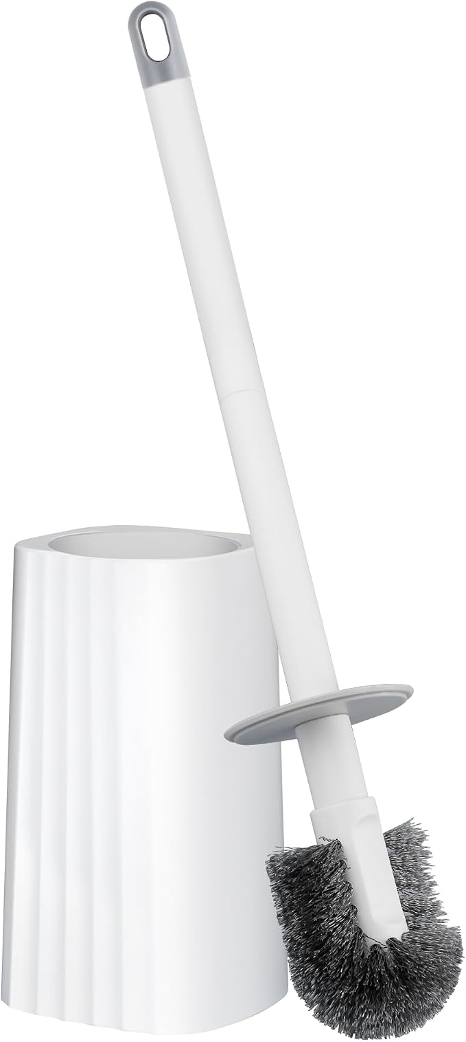 Toilet Brush & Holder Set, Lightweight Plastic Handle, Space Saving by Derloyo