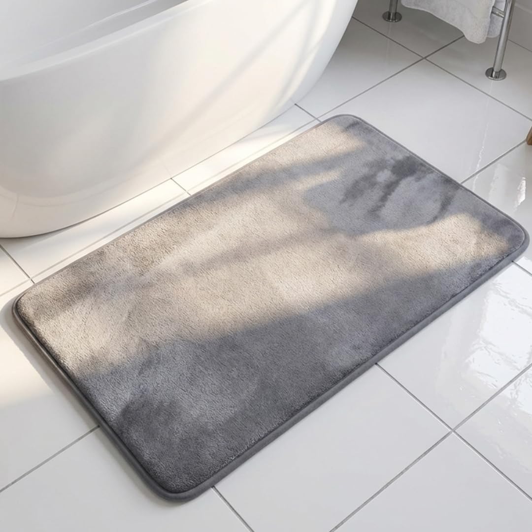 Muddy Mat® Memory Foam Bath Mat – Velvet Soft Non Slip Bathroom Rugs, Thick Absorbent Bath Rugs, Washable Bath Mat for Bathroom Floor and Shower, Grey 2ft x 3ft