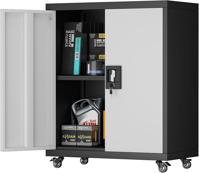Metal Storage Cabinet with Wheels, Steel Mobile Garage Cabinets with Lockable by STEELIST