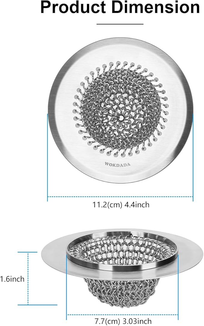 2 Pcs Sink Drain Strainer: Anti-Slip Flexible Chainlink, 304 Stainless Steel. - Image 6