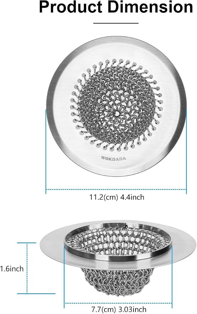 Sink Drain Strainer: Anti-Slip Flexible Chainlink, 304 Stainless Steel. - Image 6