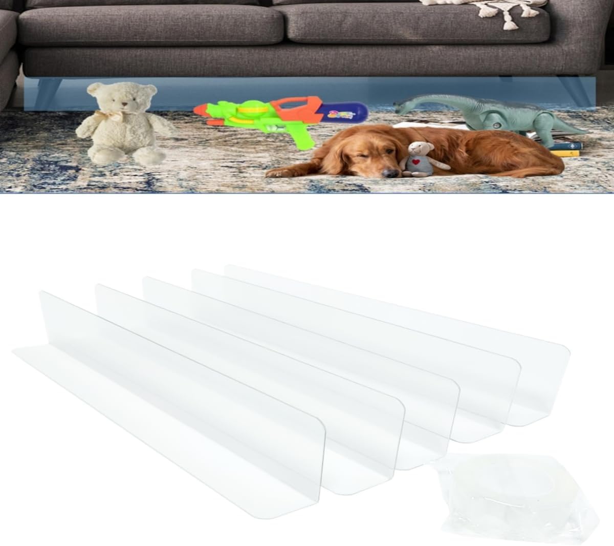 Under The Couch Blocker Clear Toy Blockers for Furniture - Stop Things from Going Under Couch Sofa Bed and Other Furniture (5Pcs-15.75" L*2" H Total 78.74" L)