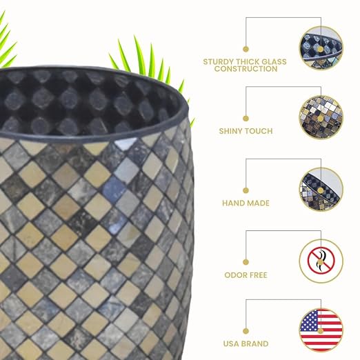 Escenzy Modern Bathroom Trash Can Mosaic Glass 5L | Decorative Small Garbage - Image 4