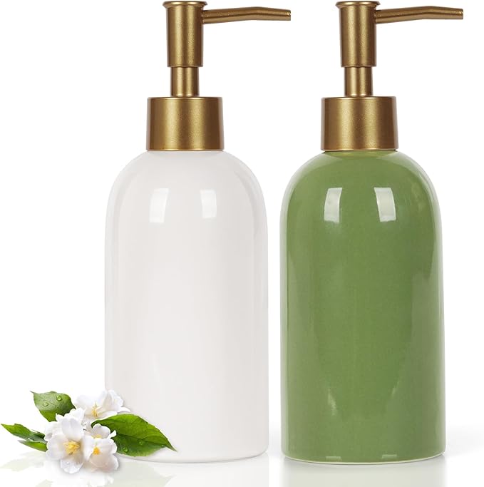 Natheeph 2PC 14OZ Ceramic Soap Dispenser Ceramic Soap Pump Dispenser Can Fill by Natheeph