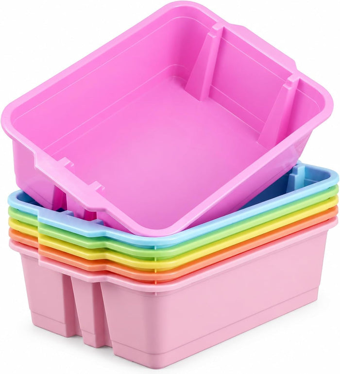 gisgfim 6 Pack Classroom Stacking Bins Stackable Plastic Book Bin Durable Storage Book Bins Plastic Stackable Organizer Spacious Books Bin for Classroom Home Storage, Office Supplies(Pastel)