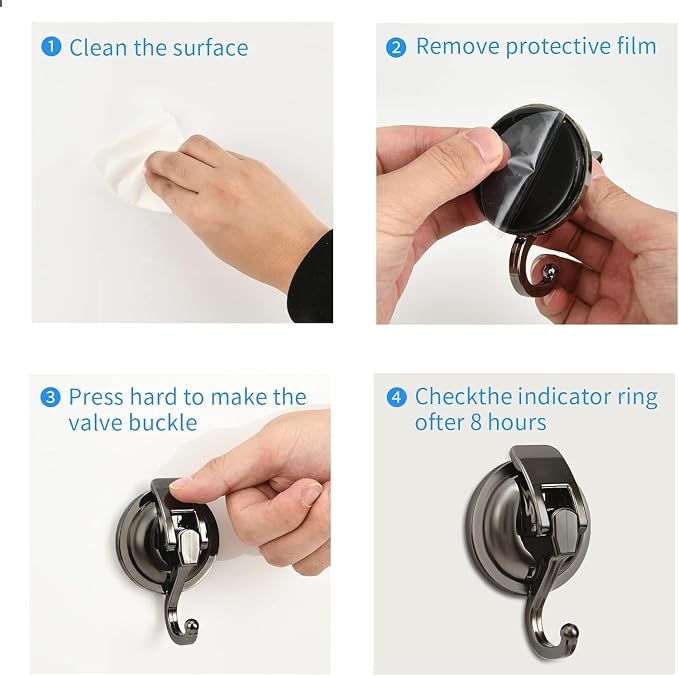Suction Cup Hooks for Shower, 4 Pack, Glass Door, Tile – Loofah, Bath Robe Hook - Image 6
