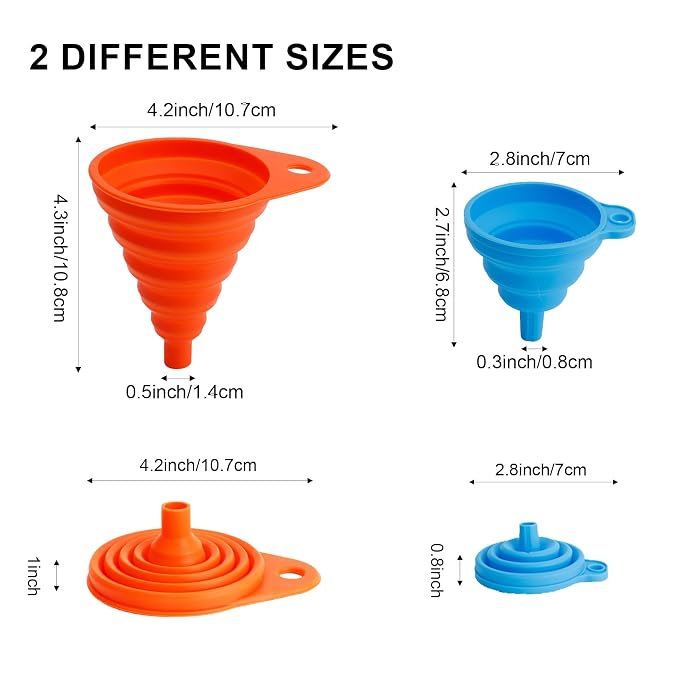 Kitchen Funnel Set of 4, Food Grade Foldable Small and Large Funnel Colorful - Image 3