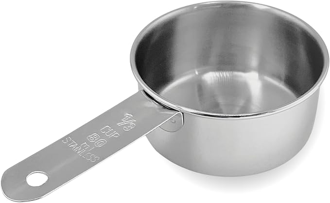 1/3 Cup Stainless Steel Measuring Cup | Sturdy Metal 80 ml | 80 cc | 3 oz | by Knupp+Co.