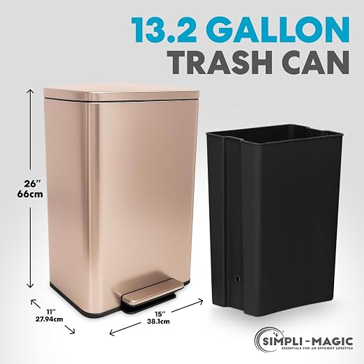 SIMPLI-MAGIC 13.2 Gallon Step Trash Can – Kitchen Garbage Can - Image 2
