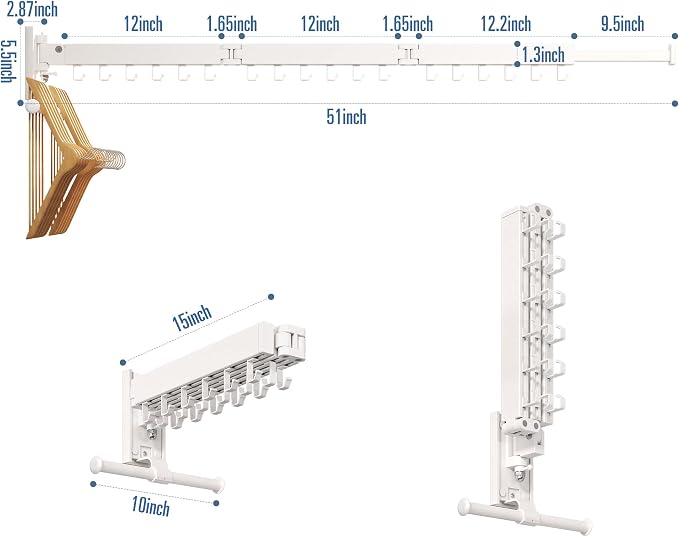 Drying Rack, Wall Mounted Clothes Rack, 220lbs Capacity - Image 7