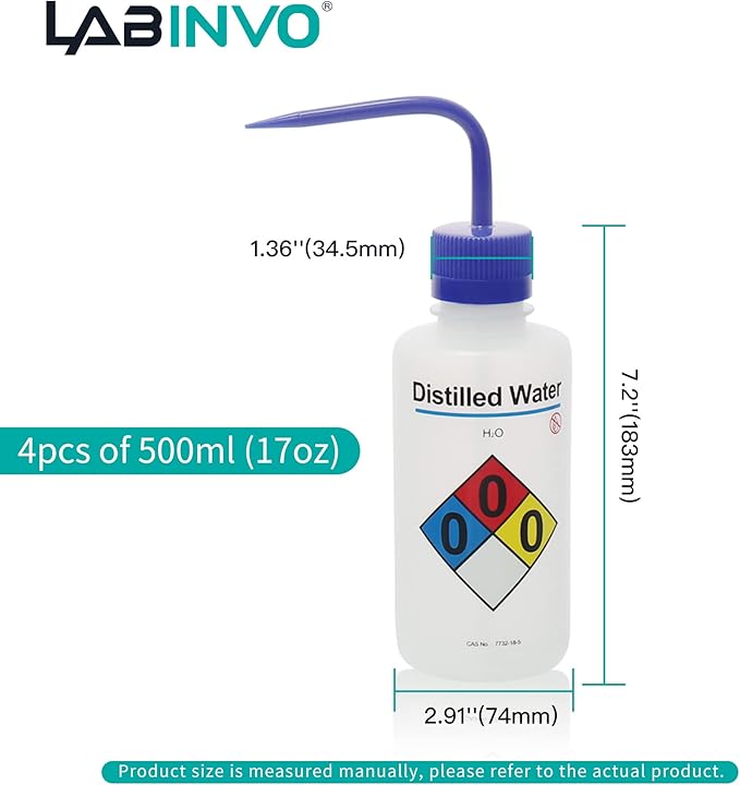 4pcs of Distilled Water Wash Bottles, Narrow Mouth, Self-Venting Safety Wash - Image 3