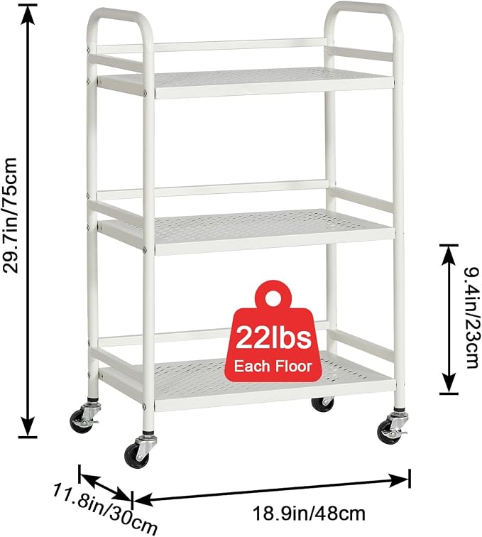 HDANI 3 Tier Rolling Cart, Heavy Duty Multifunctional Metal Frame-Supports 22 - Image 6