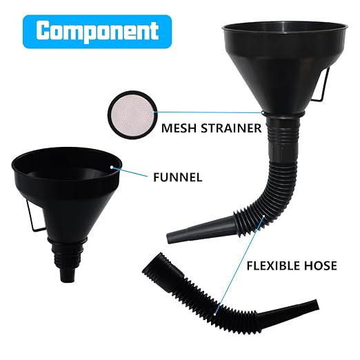 5 Pcs Automotive Funnels Set, Wide Mouth Fuel Funnel, Plastic Long Neck Oil - Image 3