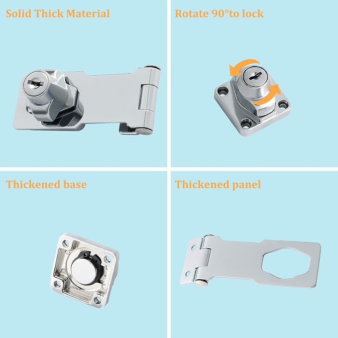 Alise Keyed Hasp Lock, 3 Inch Safety Packlock Clasp Hasp Lock Latch - Image 4