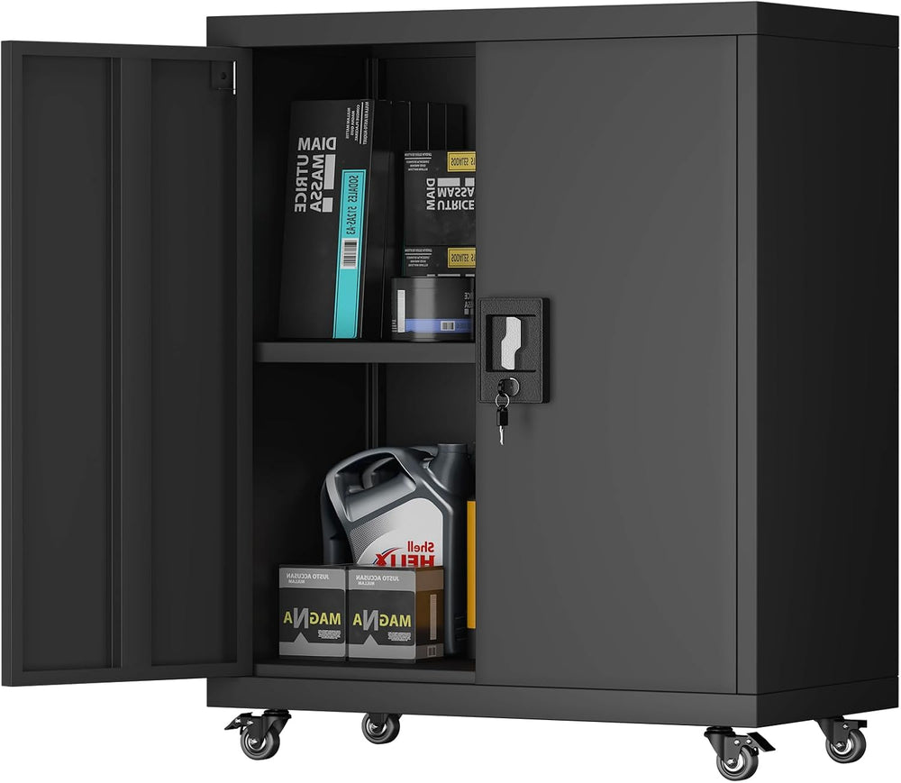 Metal Cabinet with Wheels, Steel Cabine with Locking Doors, Small Cabinet with