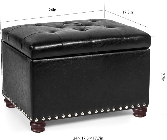 24'' Leather Storage Ottoman Rectangular Foot Rest Stool - Image 3