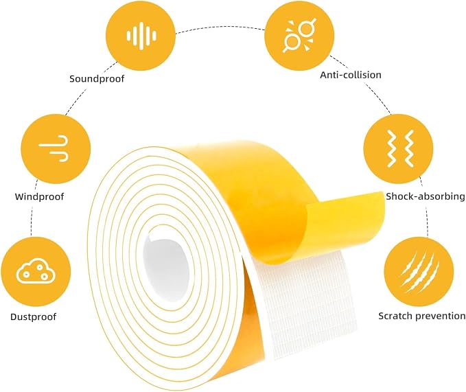 High Density Foam Weather Stripping Door Seal Strip, Insulation Tape Roll - Image 3