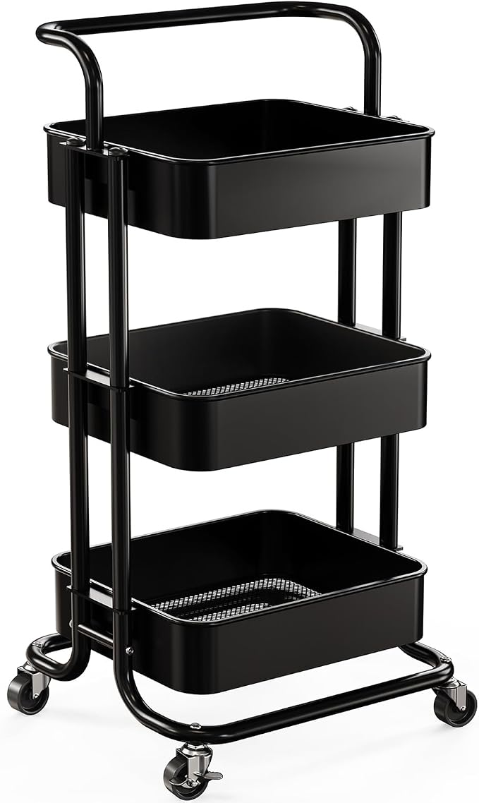 Pipishell 3 Tier Mesh Utility Cart, Rolling Metal Organization Cart by Pipishell