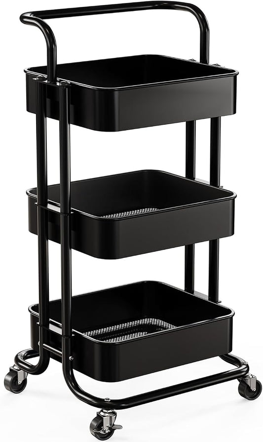Pipishell 3 Tier Mesh Utility Cart, Rolling Metal Organization Cart by Pipishell