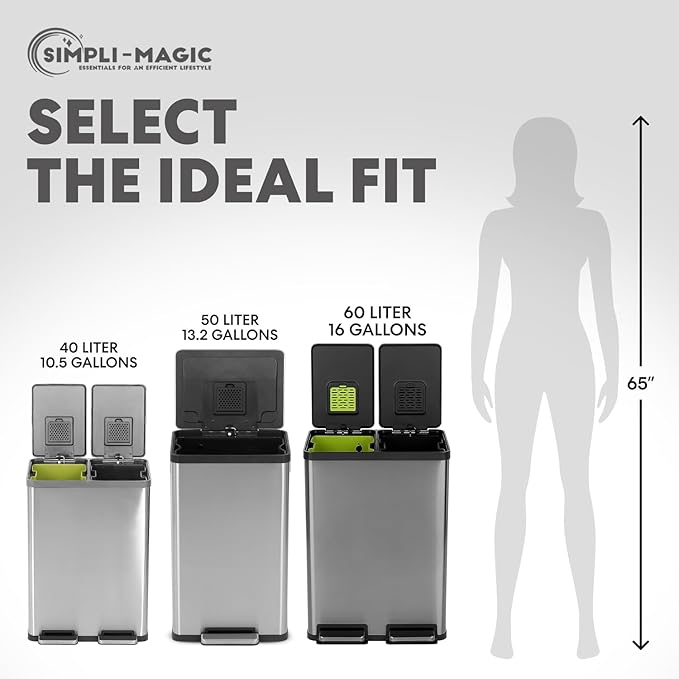 SIMPLI-MAGIC 16 Gallon Elegant Black Step Trash Can – Dual Compartment Kitchen - Image 7