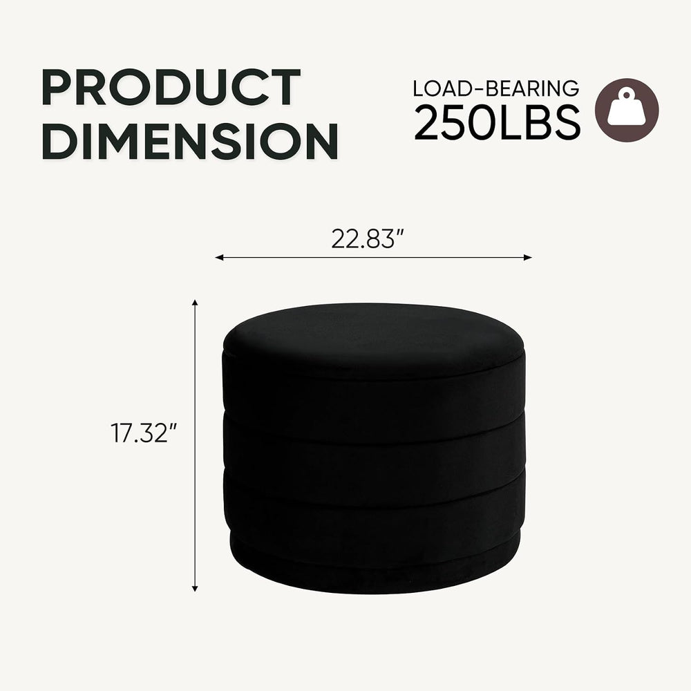 23" Round Velvet Storage Ottoman with Tray