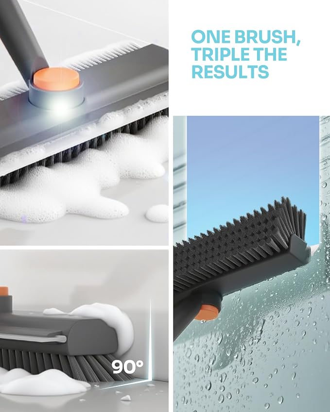3-in-1 Floor Scrub Brush with Long Handle, Scrape and Heavy-Duty Stiff Bristle - Image 5