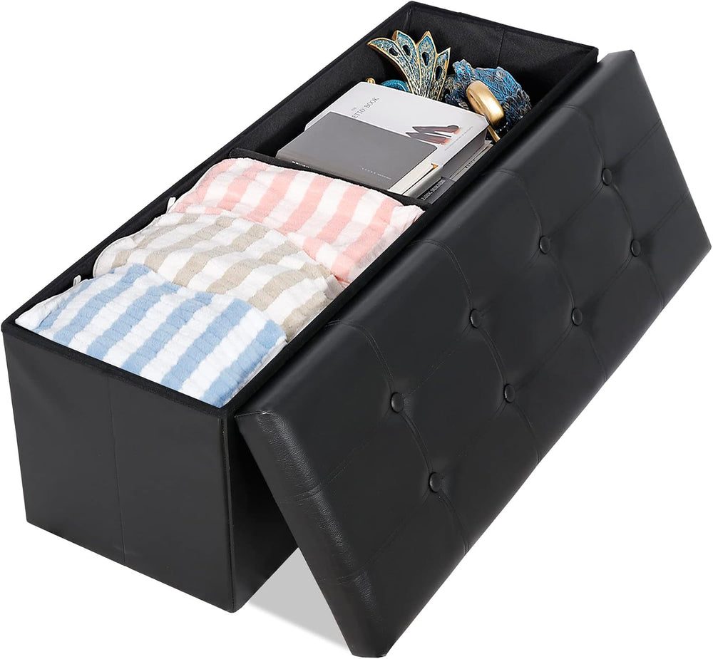 SUPER DEAL 43 Inch Folding Storage Ottoman Bench, Faux Leather Storage Chest ...