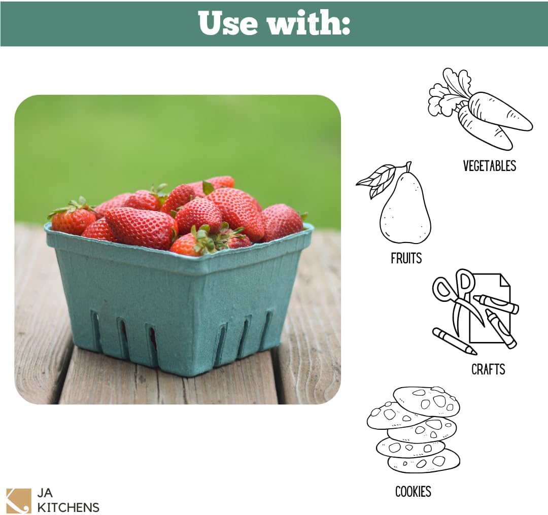 42 Pack QUART Green Molded Pulp Fiber Berry/Produce Vented Baskets for Fruit and Vegetable