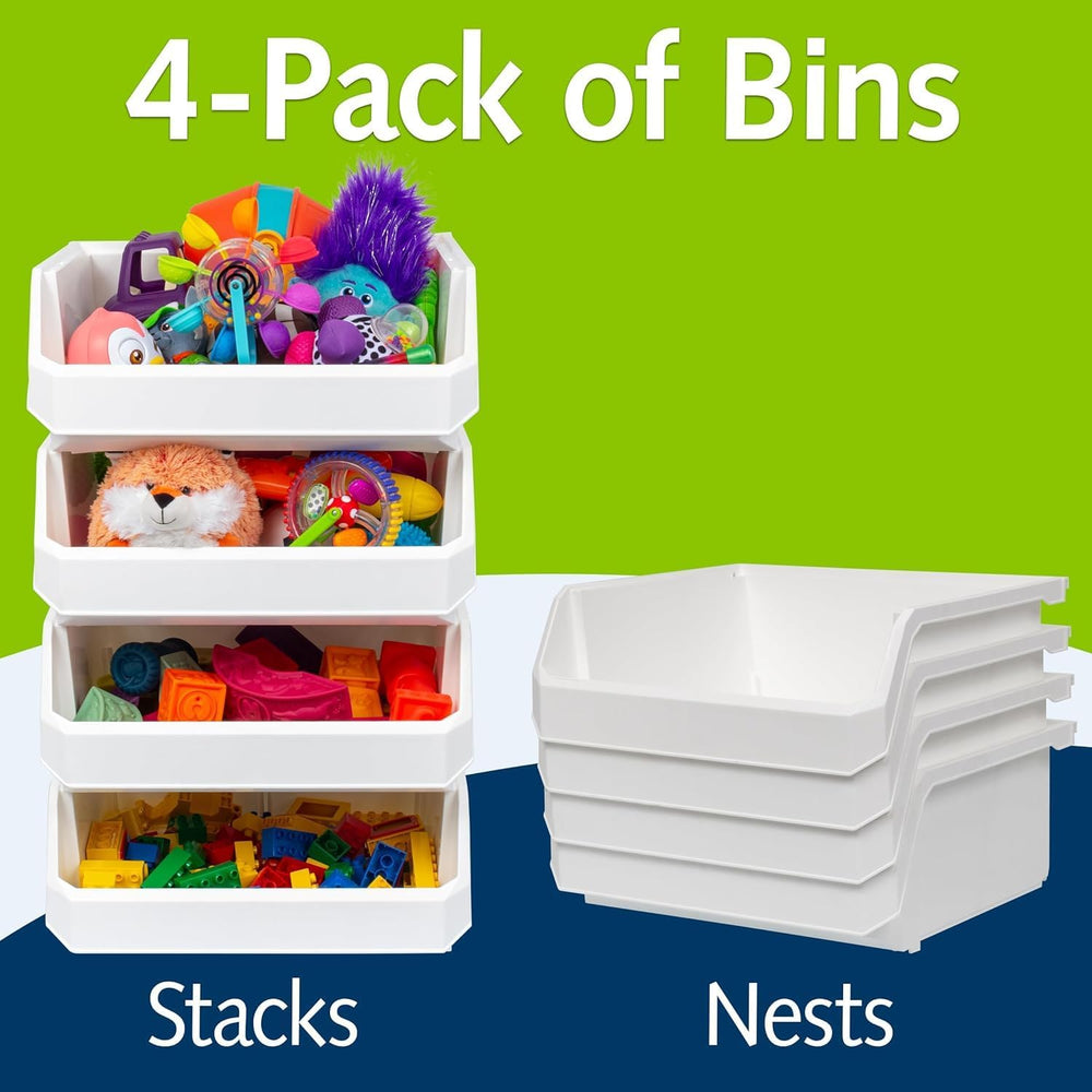 ReadySpace Extra Large Stackable Plastic Storage Bins, 4-Pack, White