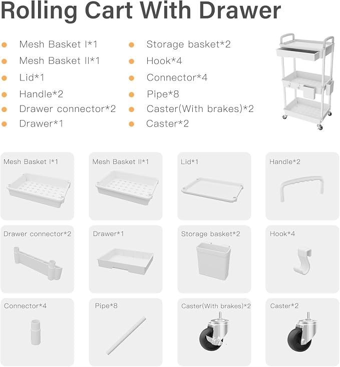 3 Tier Rolling Cart Organizer, Laundry Room Bathroom Organizers and Storage - Image 7