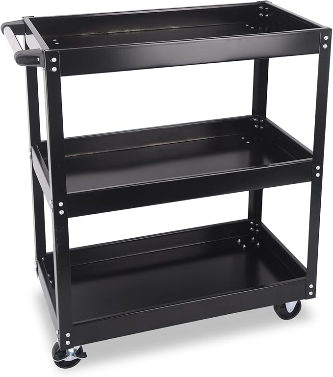 3-Tier Commercial Utility Cart, 3 Shelves Steel Service Tool Cart by LFGUD
