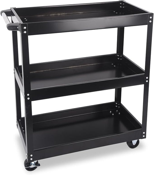 3-Tier Commercial Utility Cart, 3 Shelves Steel Service Tool Cart by LFGUD