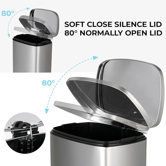 13.2 Gal Kitchen Trash Can, 50L Recycling or Garbage Bin, Brushed Stainless - Image 7