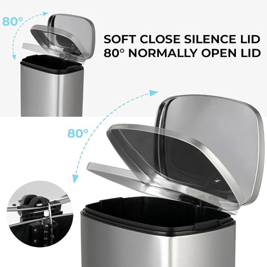8 Gal Kitchen Trash Can, 30L Recycling or Garbage Bin, Brushed Stainless Steel - Image 2