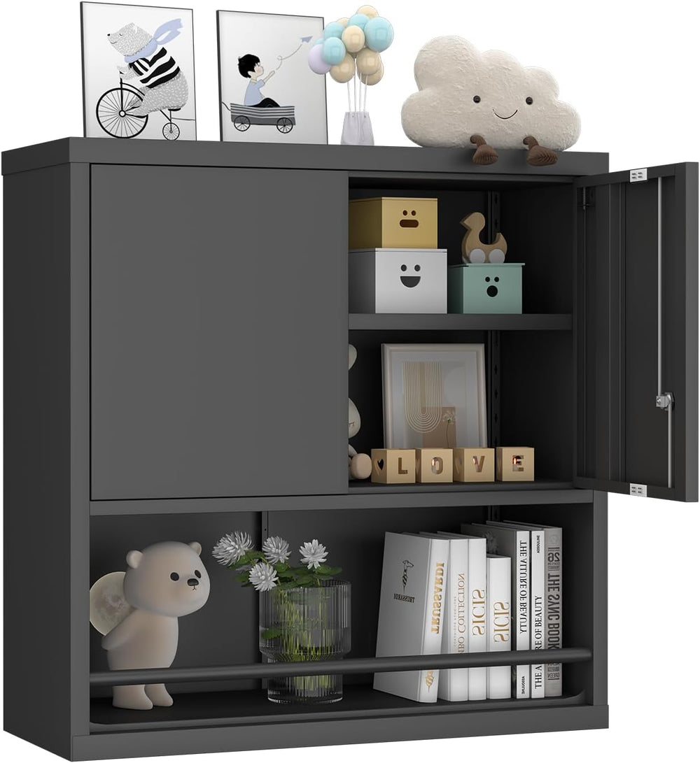 Locking Metal Wall Mounted Garage Storage Cabinet with Doors and Shelves