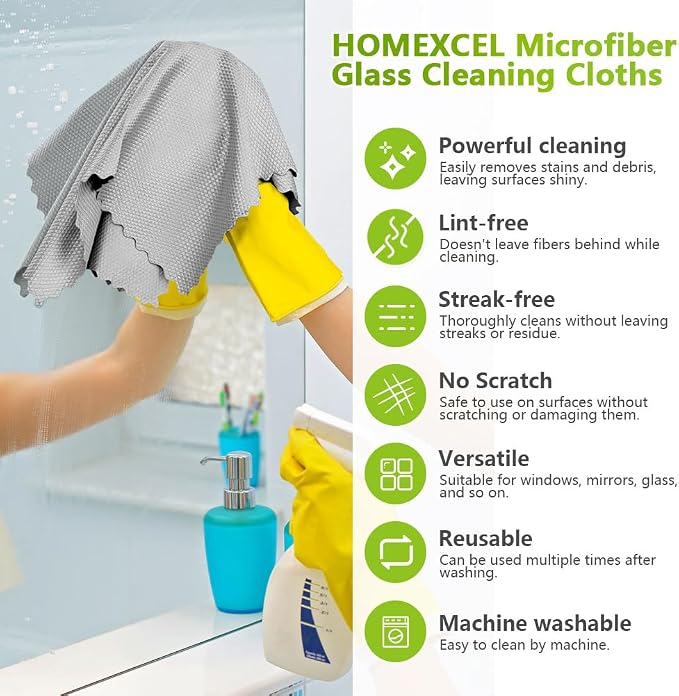HOMEXCEL Grey Microfiber Glass Cleaning Cloths-6PK, Stainless Steel, Premium - Image 3