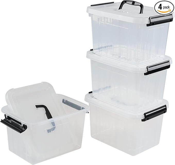 4 Packs Plastic Stackable Storage Container Bin by Knifefish