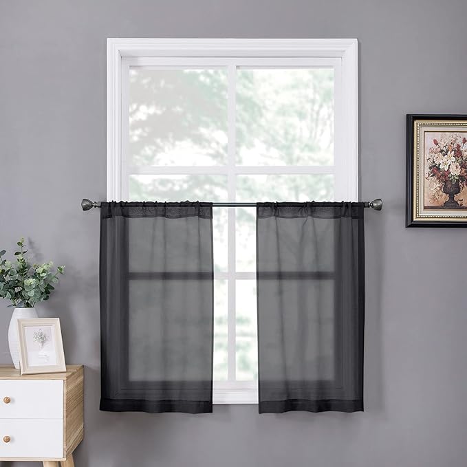 Tollpiz Short Sheer Tier Curtains Linen Textured Half Kitchen Curtain Sheers by Tollpiz